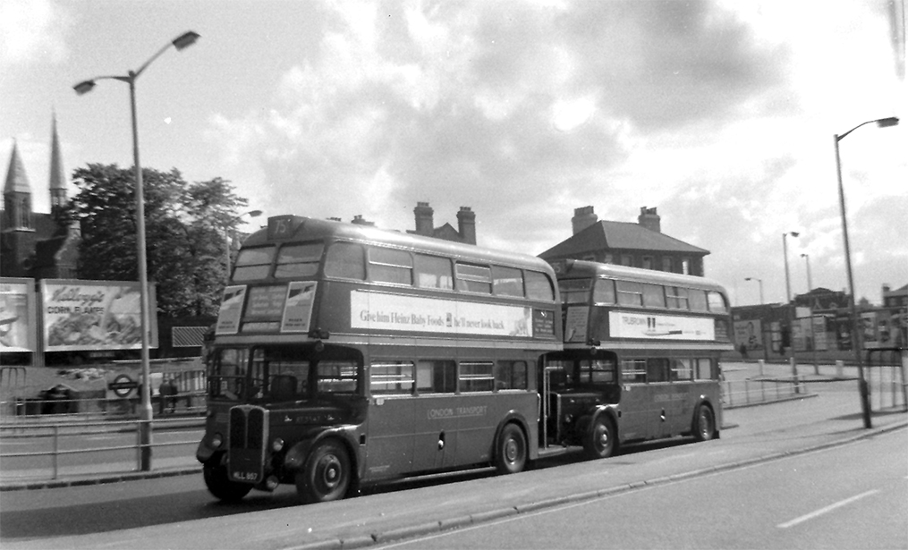 Big red RTs like these were a big part of my childhood. This a summer Sunday afternoon at West Croydon and dates from 1964